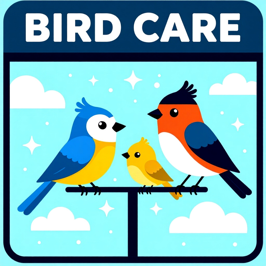 AI generated bird: picture about bird care. picture style: comic time energy budget bird family compatibility guide, hi