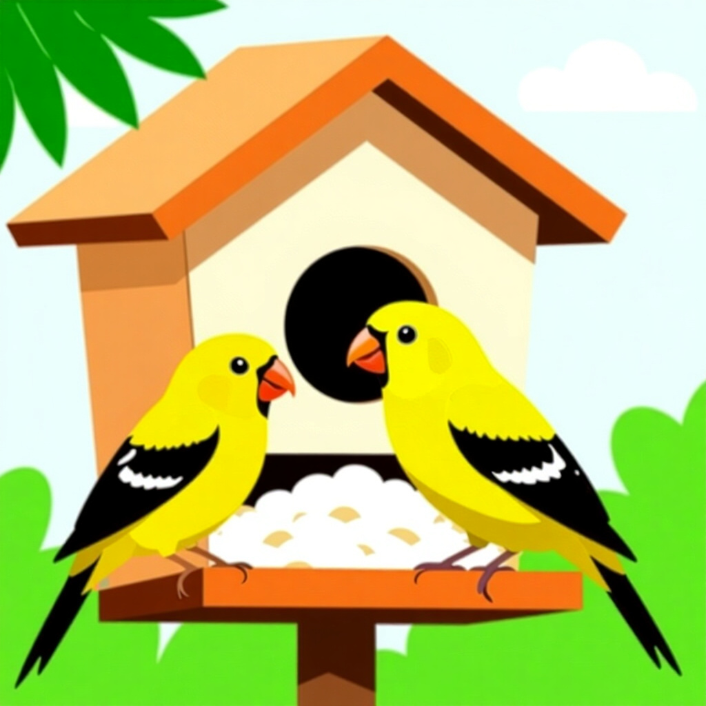 AI generated image: picture about bird care. picture style: comic choose right material housing java munias, high qualit