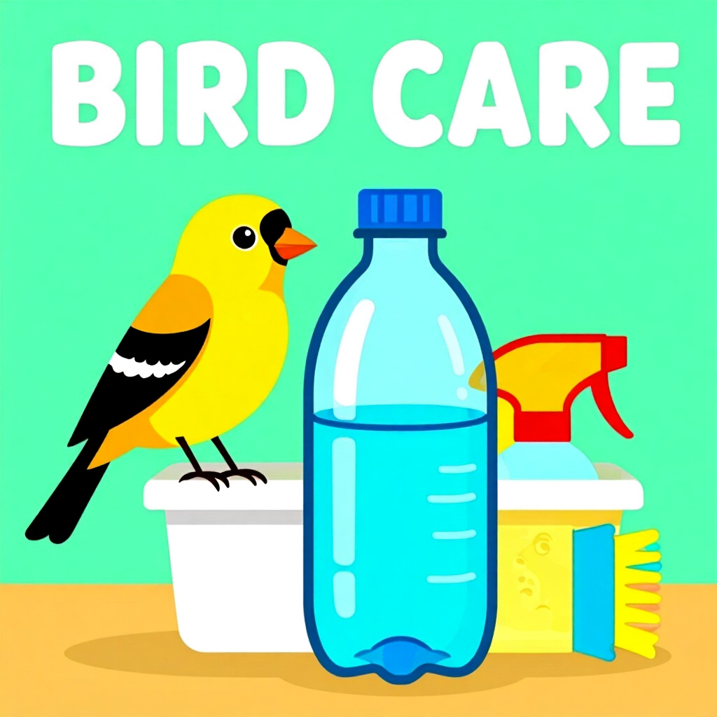 AI generated image: picture about bird care. picture style: comic diy cleanbottle water s m, high quality, detailed