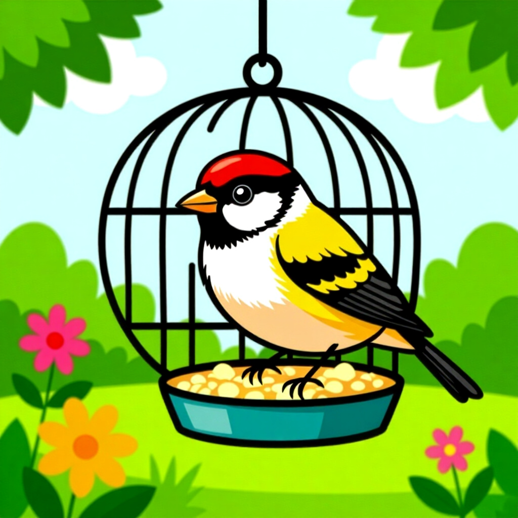 AI generated bird: picture about bird care. picture style: comic introduction bird pets garden cage safe, high quality,