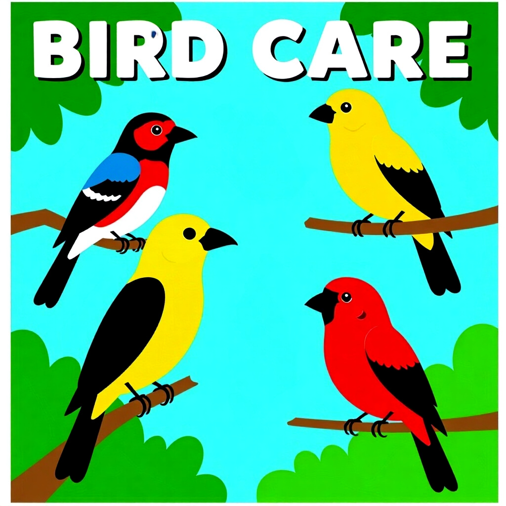 AI generated image: picture about bird care. picture style: comic introduction language perching different, high quality