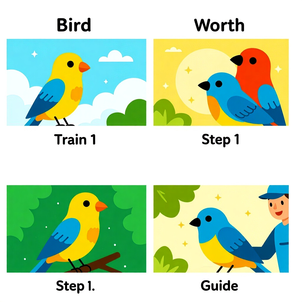 AI generated image: picture about bird care. picture style: comic introduction handtraining worth stepbystep guide handt
