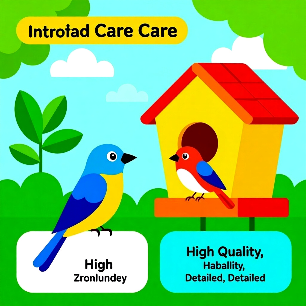 AI generated image: picture about bird care. picture style: comic introduction designing adequate habitat, high quality,