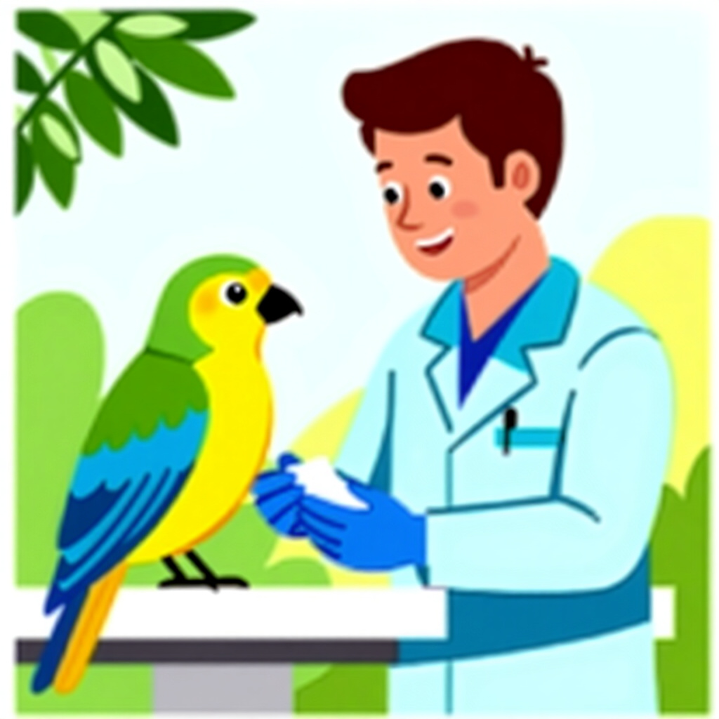 AI generated image: picture about bird care. picture style: comic seek veterinary intervention s m, high quality, detail
