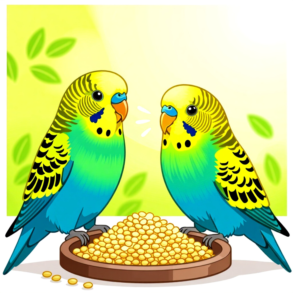 AI生成のブンチョウ:鳥の飼育に関する画像。画像スタイル:漫画的なブンチョウ、イヌの食事研究が手作りミレットスプレーの安全な選択に役立つ、高画質