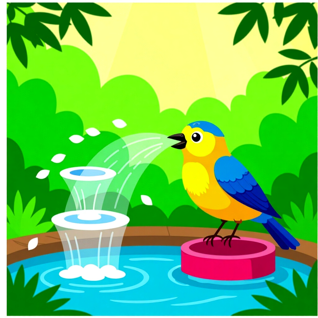AI generated image: picture about bird care. picture style: comic introduction youll want creating waterfall misting, hi