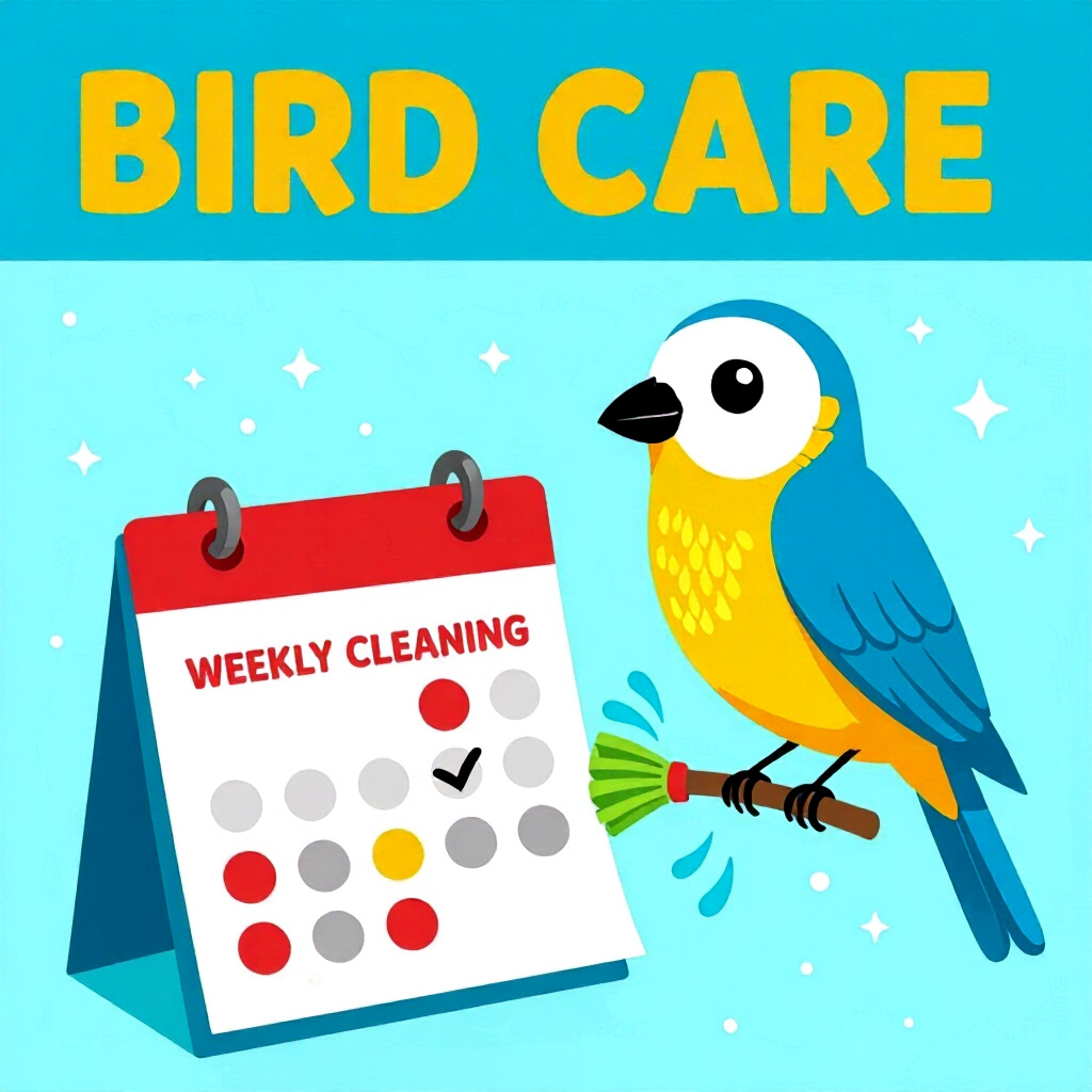 AI generated birds: picture about bird care. picture style: comic introduction birds weekly cleaning calendar, high qual