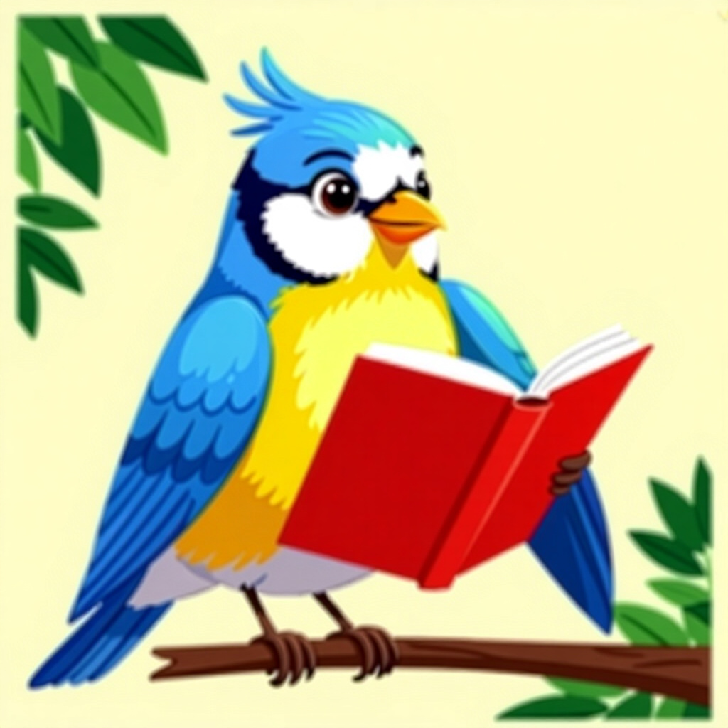 AI generated bird: picture about bird care. picture style: comic bird reading body language s m, high quality, detailed