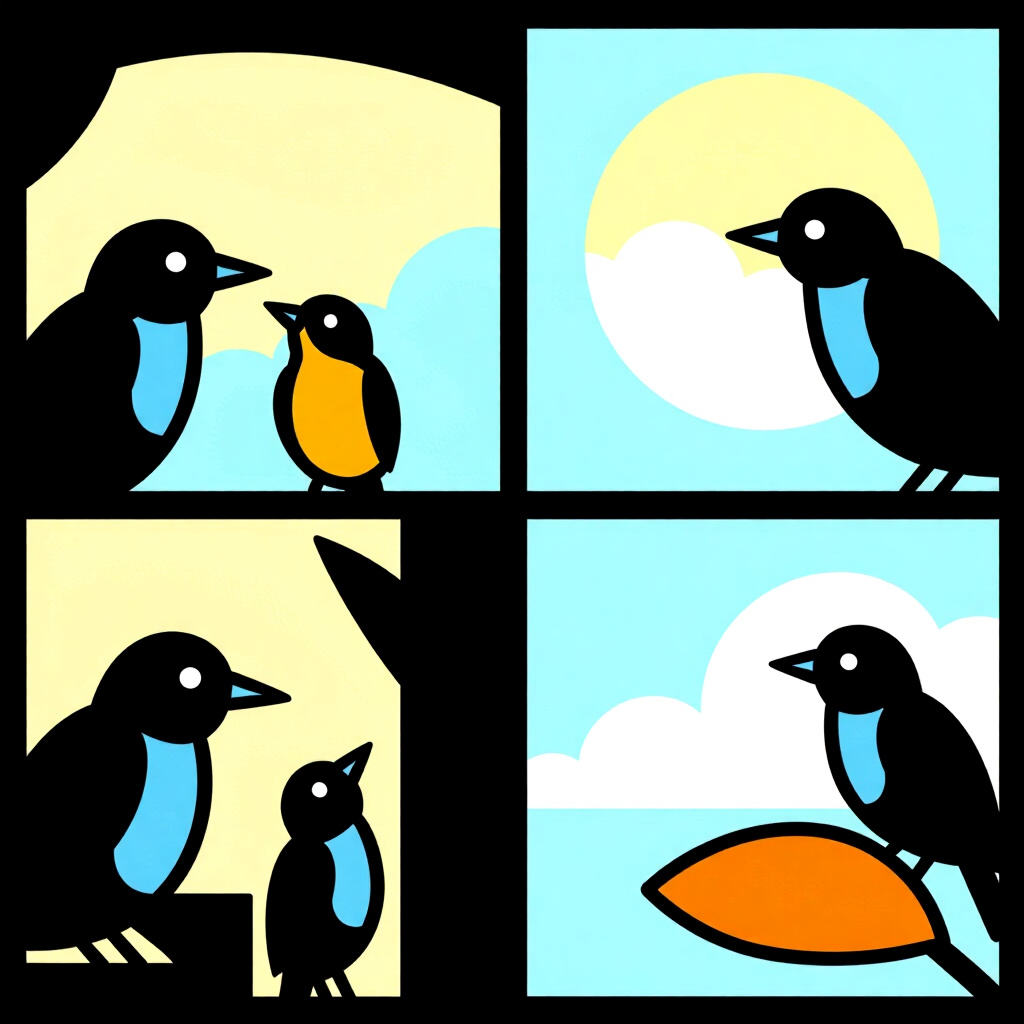 AI generated画像: 鳥のケアに関する絵。絵のスタイル: 進捗管理コミック、高品質、詳細