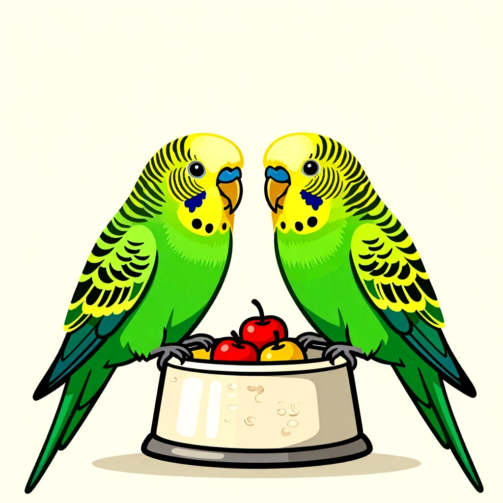 AI generated image: picture about bird care. picture style: comic balanced budgerigar nutrition s m, high quality, detai