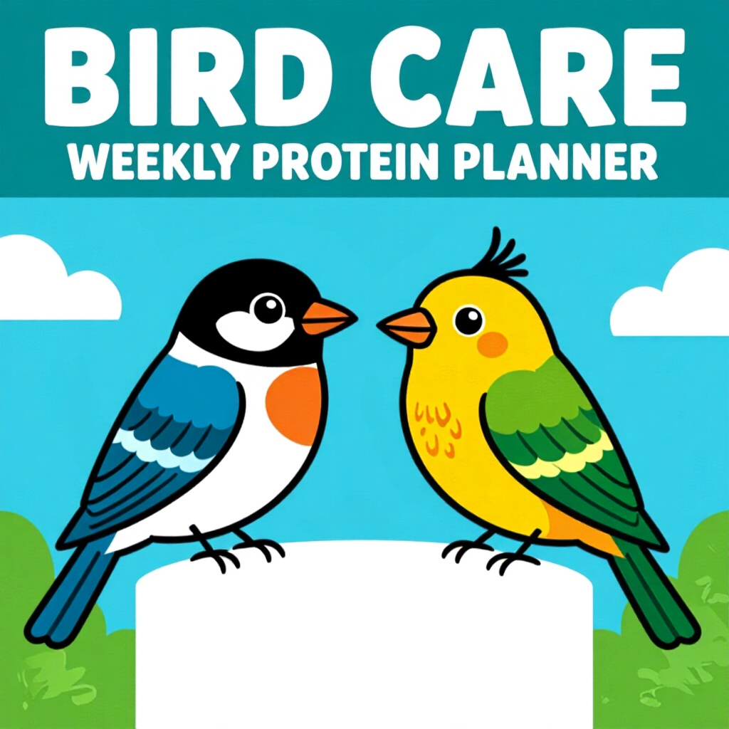AI generated bird: picture about bird care. picture style: comic bird pets weekly protein planner s m, high quality, de