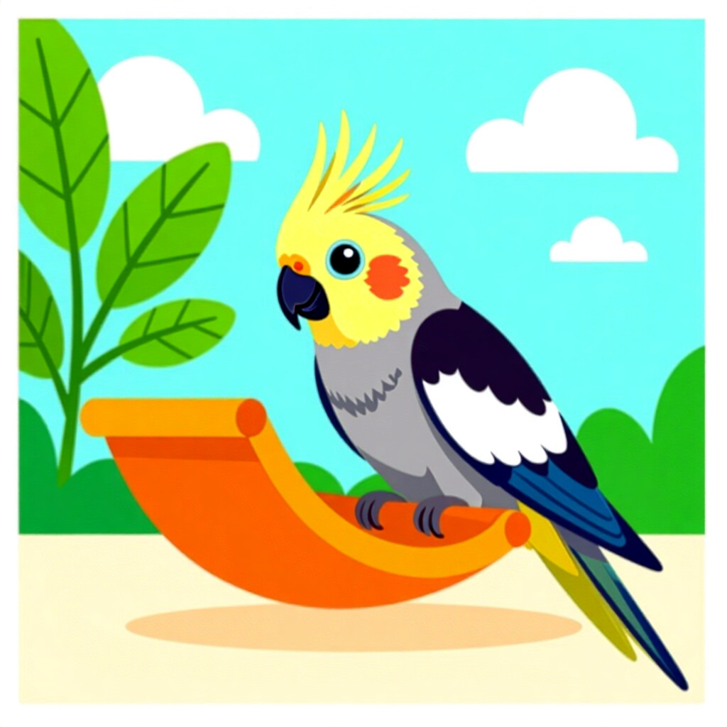 AI generated cockatiel: picture about bird care. picture style: comic introduction cockatiel creating play area, high qualit