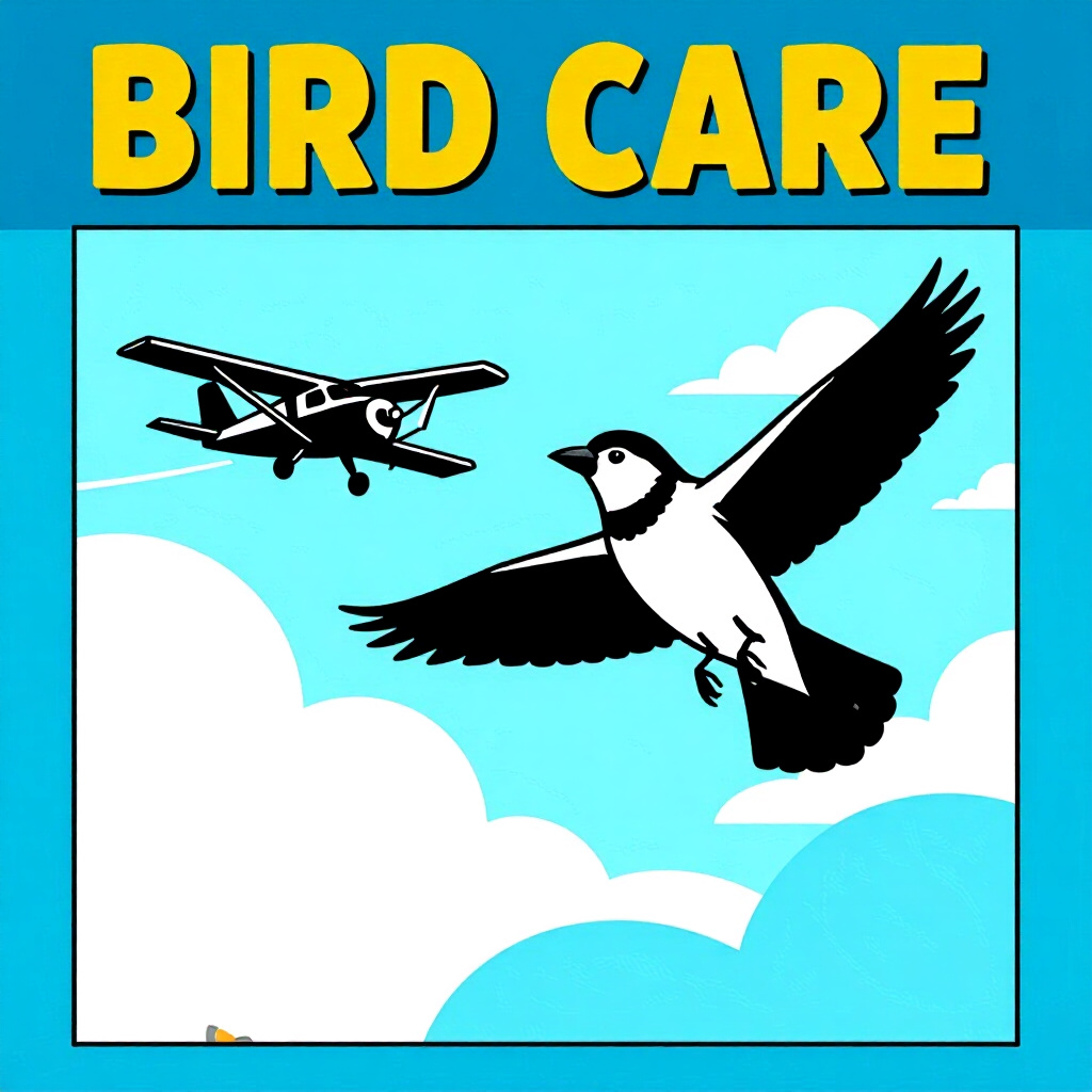 AI generated image: picture about bird care. picture style: comic introduction preflight plan ultimate preflight checkli