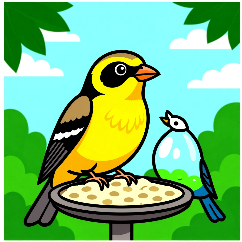 AI generated image: picture about bird care. picture style: comic implementing automated timed s m, high quality, detail