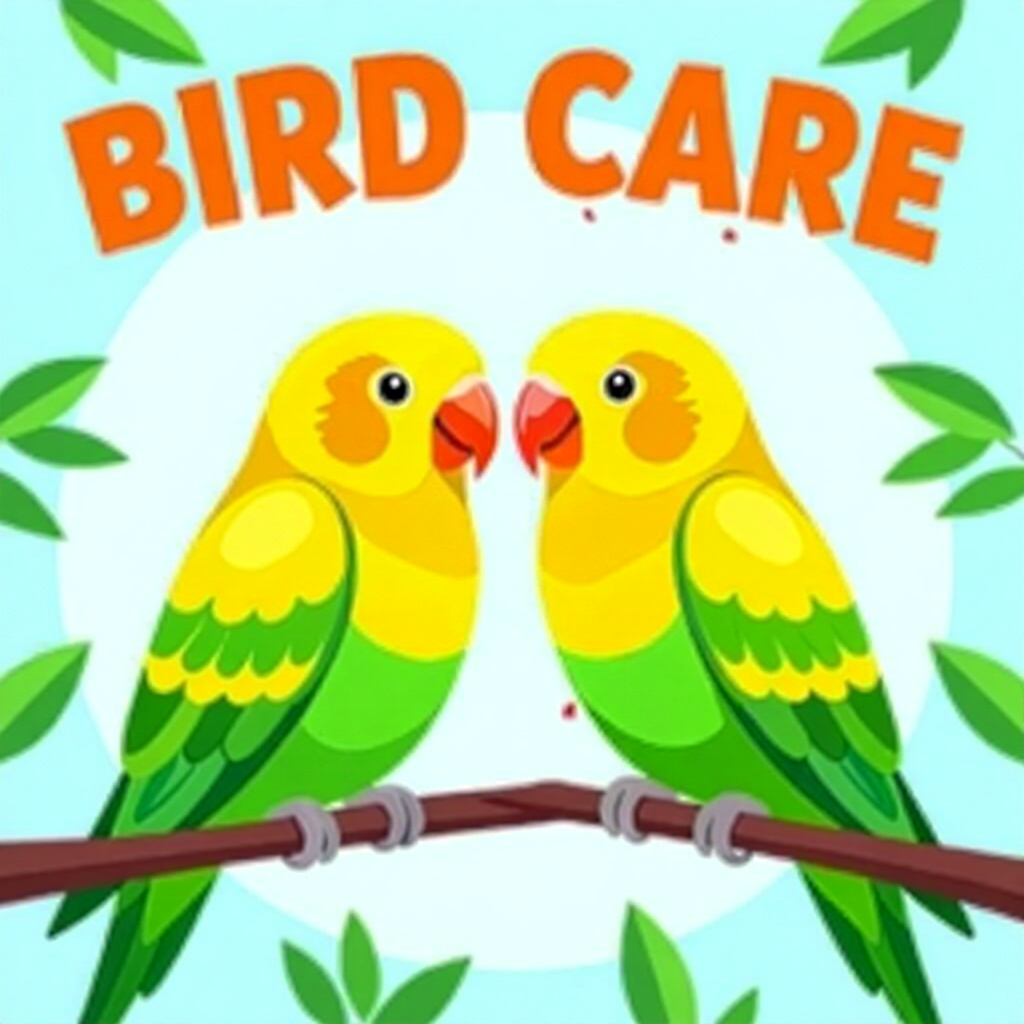 AI generated birds: picture about bird care. picture style: comic pbfd matters lovebirds preventing treating common, hig
