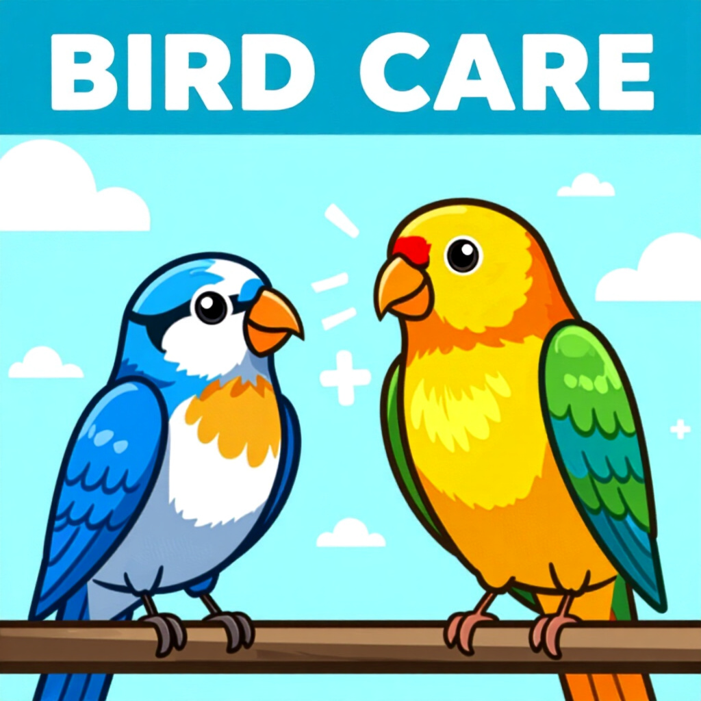 AI生成された鳥：鳥のケアに関する画像。画像スタイル：漫画、鳥の一般的な健康事故と保険金請求ファイル、高画質