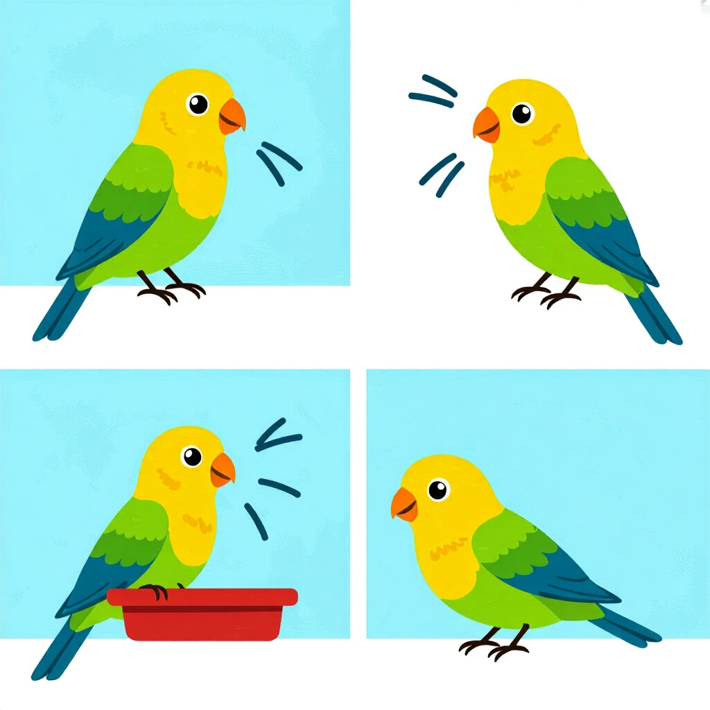 AI generated birds: picture about bird care. picture style: comic daily 10minute stepup pet birds minitraining routine d
