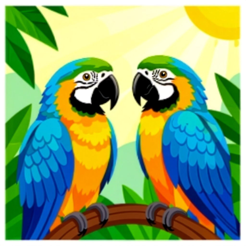 AI generated parrots: picture about bird care. picture style: comic parrots understanding vaccineinduced side s m, high qu
