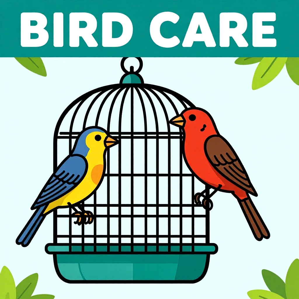 AI generated image: picture about bird care. picture style: comic complete cagesize chart s m, high quality, detailed