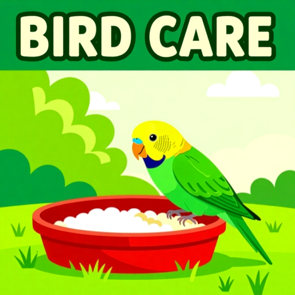 AI generated image: picture about bird care. picture style: comic set perfect grassparakeet s m, high quality, detailed