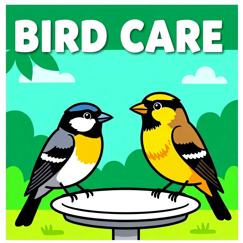 AI generated image: picture about bird care. picture style: comic introduction implementing automated timed, high qualit