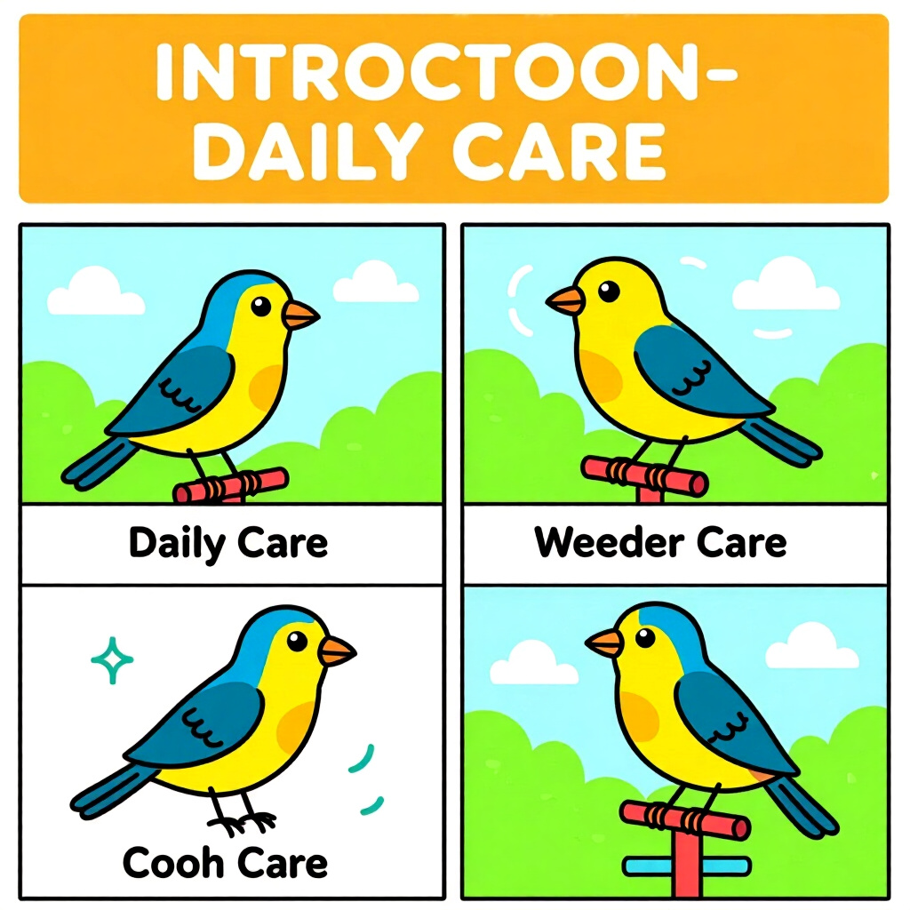 AI generated image: picture about bird care. picture style: comic introduction daily care routine, high quality, detaile