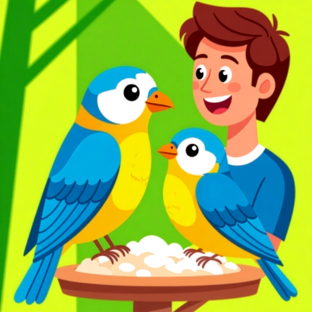 AI generated image: picture about bird care. picture style: comic understanding risks wide s m, high quality, detailed
