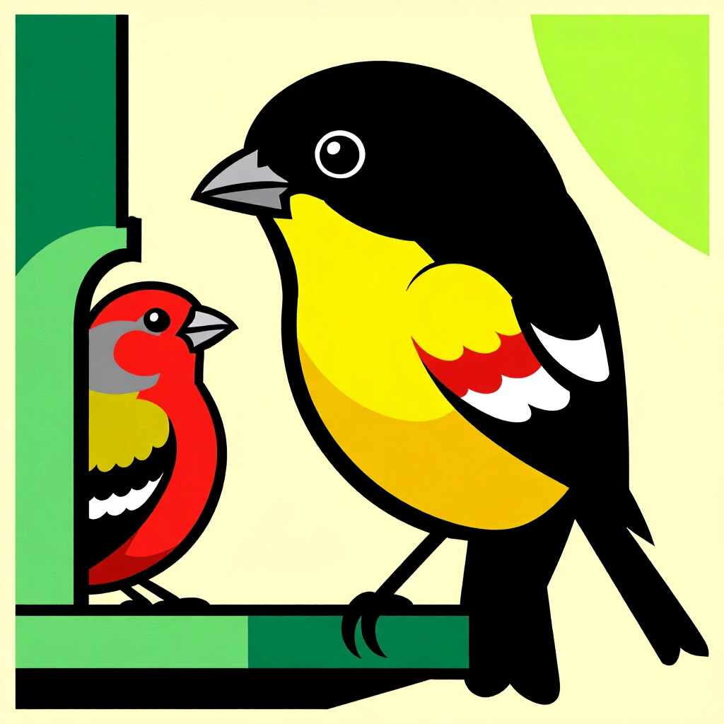 AI generated finch: picture about bird care. picture style: comic predator proofing finch safely transition society, hig