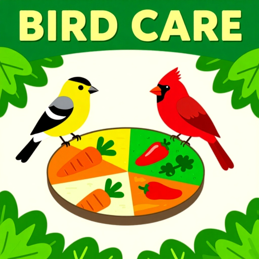 AI generated image: picture about bird care. picture style: comic seasonal veggie rotation s m, high quality, detailed